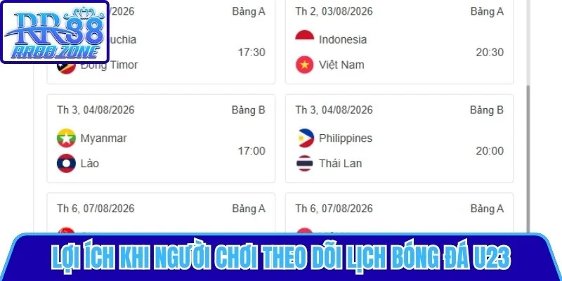Lợi ích khi người chơi theo dõi lịch bóng đá U23