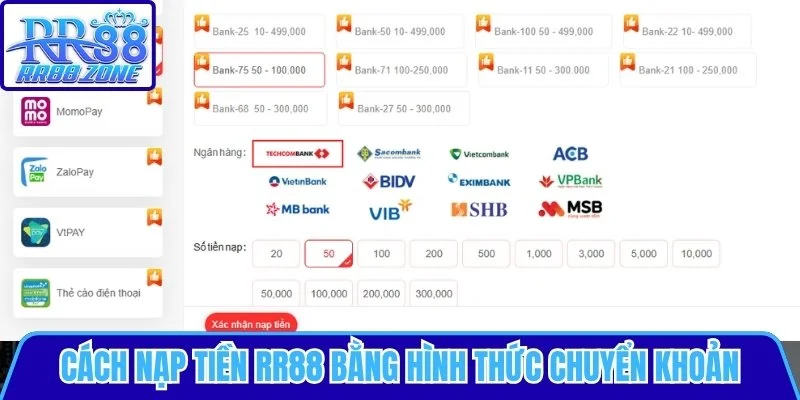 Cách nạp tiền RR88 bằng hình thức chuyển khoản
